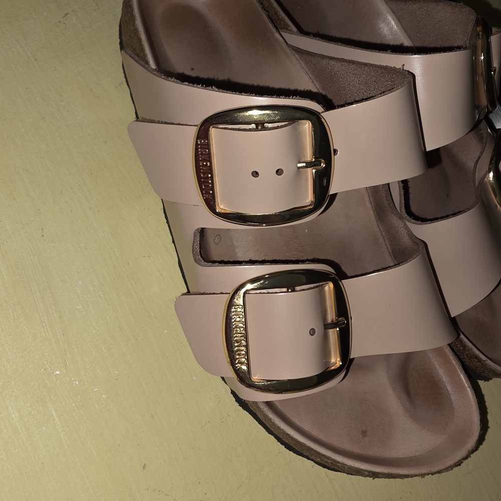Birkenstock Beige Sandals with Gold Buckles - Picture 5 of 7